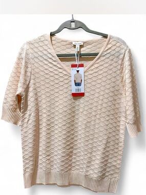 Ella Moss Women's Lightweight Sweater Small Size Cream V-Neck Pullover Top